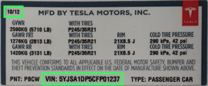 Model S VIN Sticker Detail
