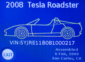 roadster model info screen